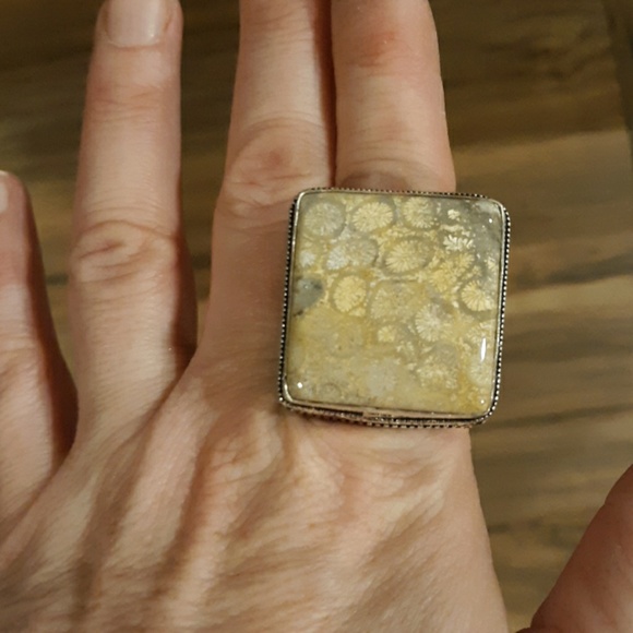 New Oversized Fossil Coral 925 Silver Statement Ring. - Picture 2 of 8